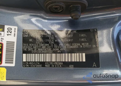 2017 Toyota Sienna из США, поврежденный, VIN 5TDYZ3DCXHS811327